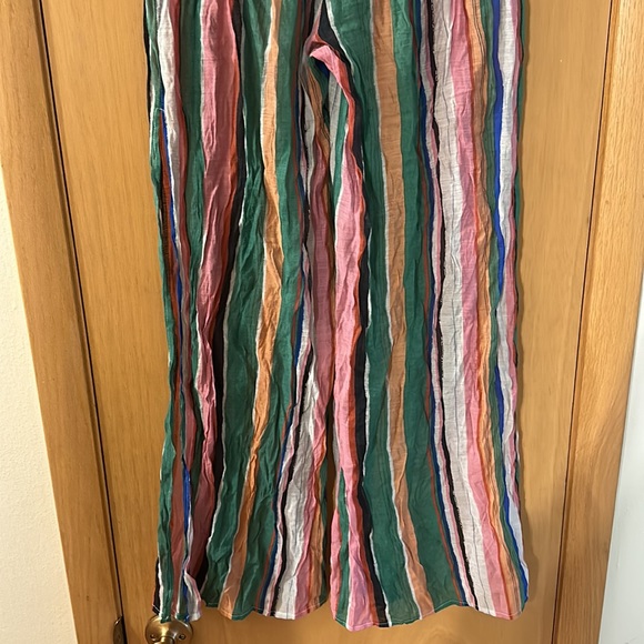 Lulus Striped Sheer Wide Leg Beachy Coastal Pants Pink Green Size Small - Picture 10 of 13